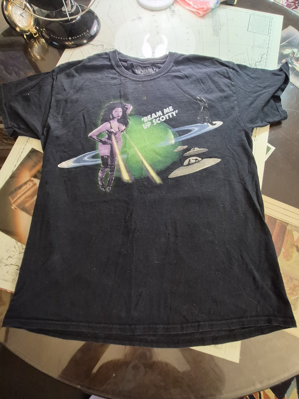 Nicki Minaj Black Tee with Silver Logo Print